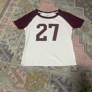 Cotton On White and Maroon Raglan Tee